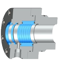 In the Servofloat® seal element the pressure in the cylinder chamber is discharged to the outside in a contact-free through a narrow no-contact throttle gap.